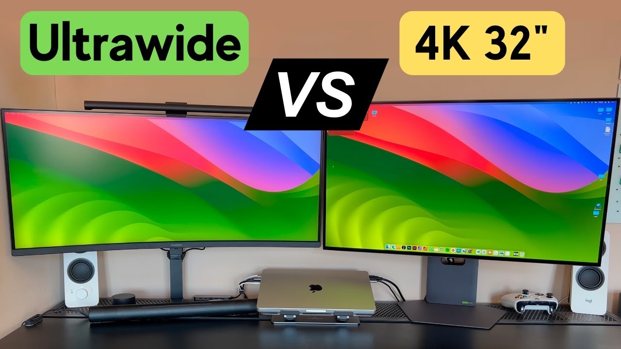 Zwycięski monitor ultrawide obok 4K z ikoną rekomendacji dla graczy multiplayer